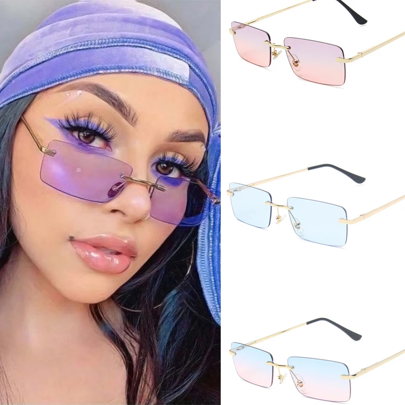 Очки солнцезащитные женские без оправы, классические уличные повседневные солнечные очки в квадратной оправе, с защитой от ультрафиолета, ...