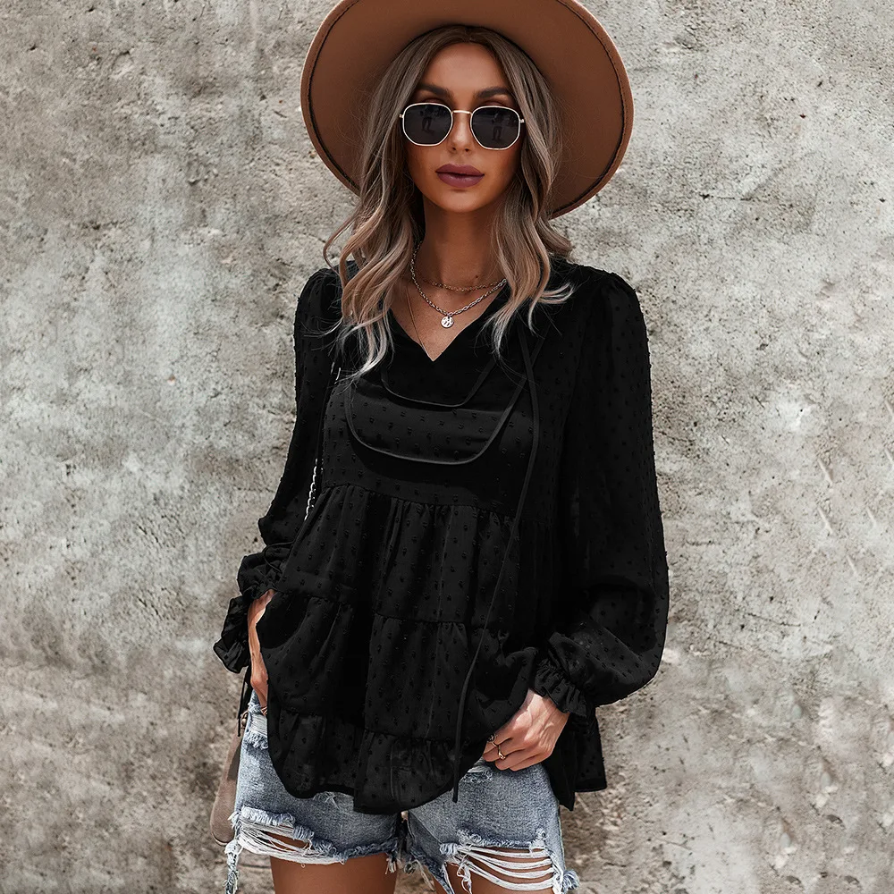 

Women Blouse Blusas Mujer De Moda 2021 Verano Elegantes Women's Fashion Blouse Women V-neck Sexy Shirt Long Sleeve Top Women