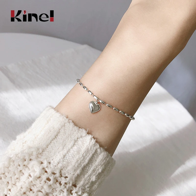 

Kinel 925 Sterling Silver LOVE Heart Pendant Bracelet for Woman Charm Wedding Engagement Fashion Party Silver 925 Jewelry