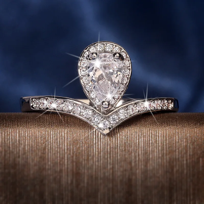 

Trendy 925 Silver Jewelry Rings Water Drop Shape Zircon Gemstone Finger Ring for Women Wedding Engagement Promise Gift Wholesale