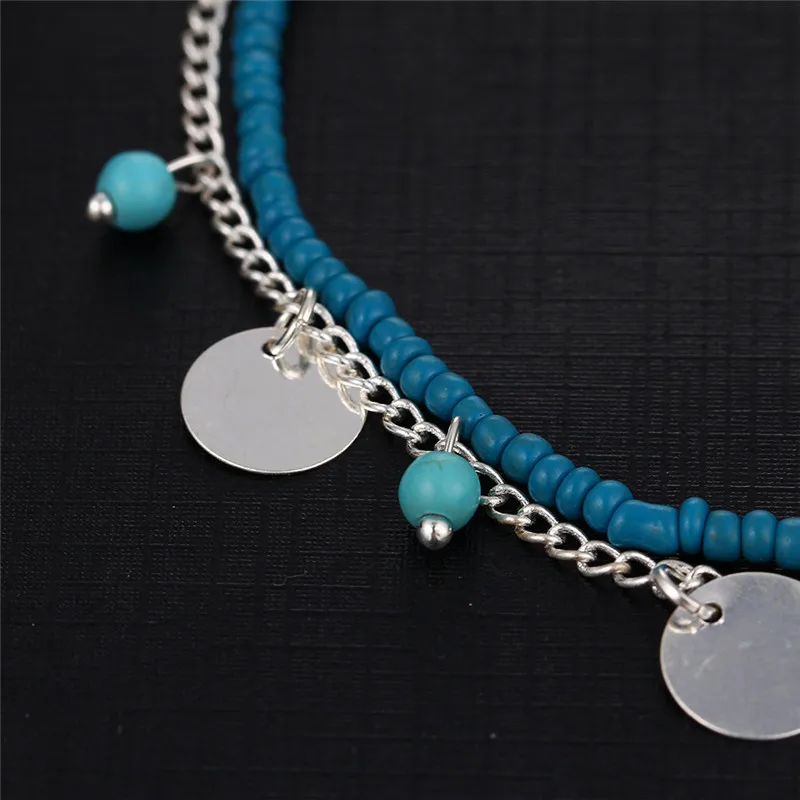 Модные кольца блестки синие Бусины подвеска ножные браслеты для женщин