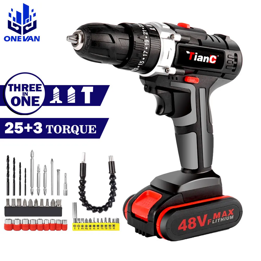 Новинка 21V аккумуляторная отвертка электрическая Ударная дрель 25 + 3 знака после