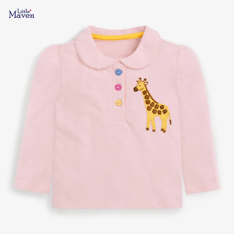 

Little Maven Kids 2021 Autumn Brand Fall Clothes Children Giraffe Animal Applique Pink T Shirt for Toddler Girls 2-7 Years