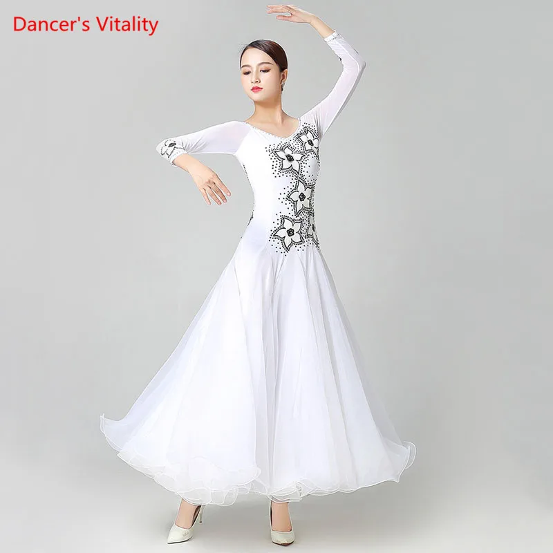 

National Standard Dance Performance Clothing Female Adult Dress New Waltz Costume Big Swing Skirt Exercise Clothes Diamond