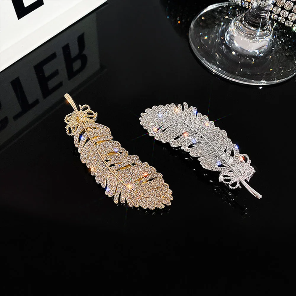 

Gold Silver Color Alloy Irregular Rhinestone Hair Clip Feather Shape Hair Grip Girl's Party Headdress Creative Hair Accessories