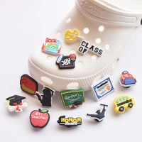new arrival 1pcs school series shoe charms accessories blackboard bachelor hat shoe buckle decorations fit kid x mas party gifts