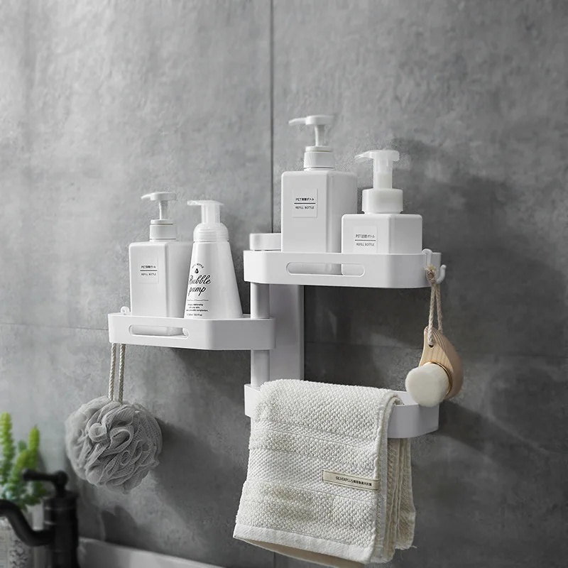 

Настенная трехуровневая полка из АБС-пластика для ванной комнаты, вешалка для хранения, фен для волос с вращением на 180 °, кухонные Бытовые а...