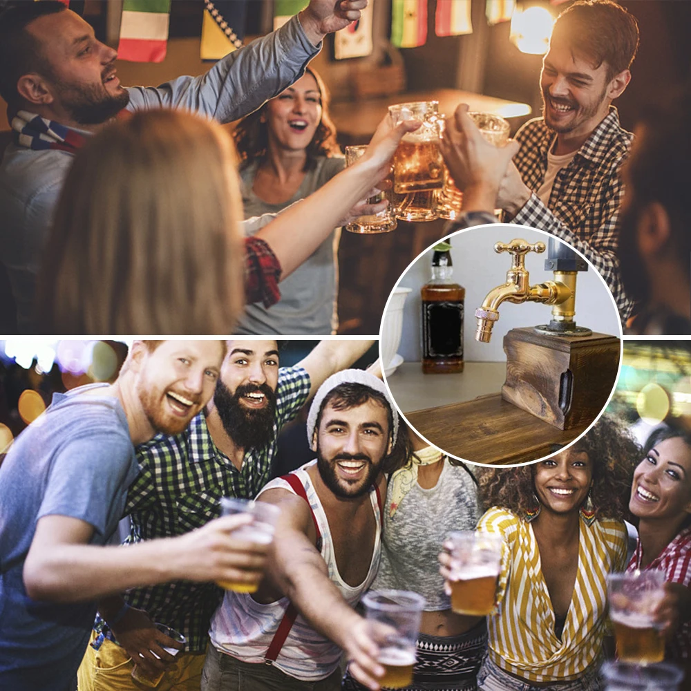 

Father's Day Liquor Alcohol Whiskey Wood Dispenser Faucet Shape for Party Dinners Bars and Beverage Stations MUMR999