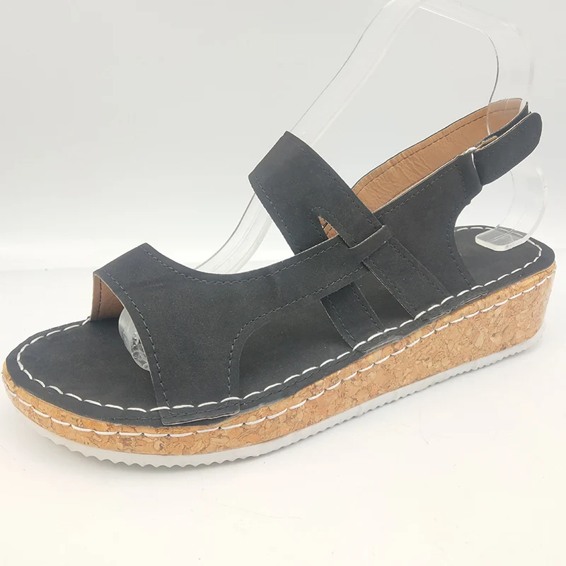 Женские босоножки 2020 Женская однотонная повседневная обувь на застежке липучке