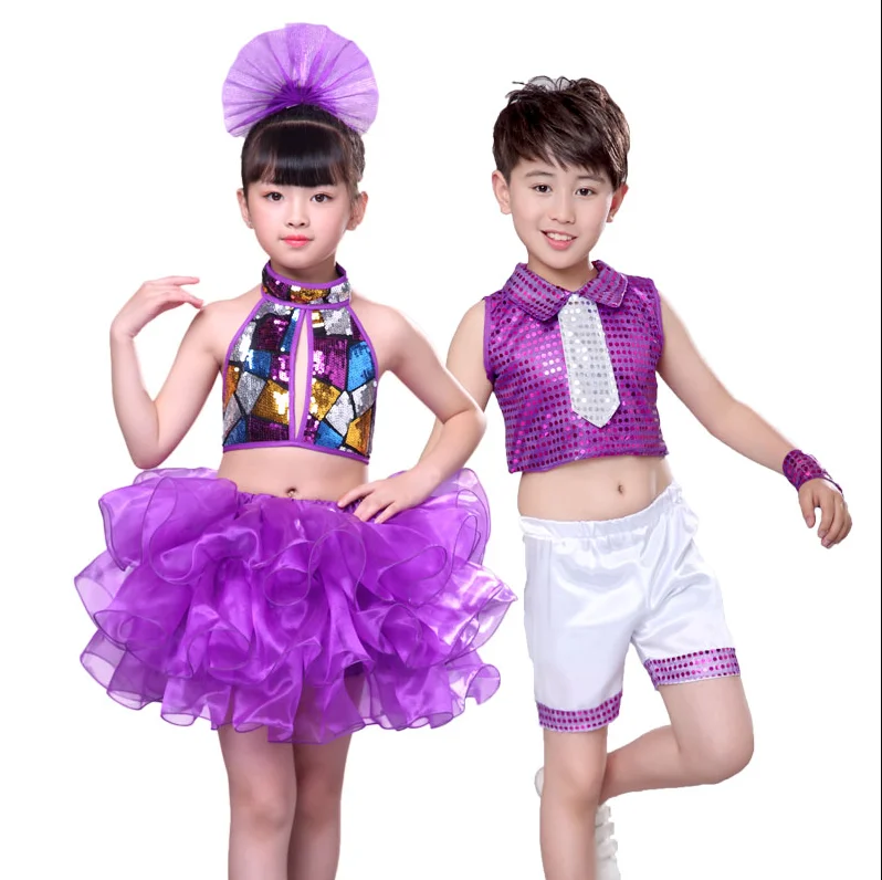 Детские костюмы для джазовых танцев одежда уличных с блестками девочек