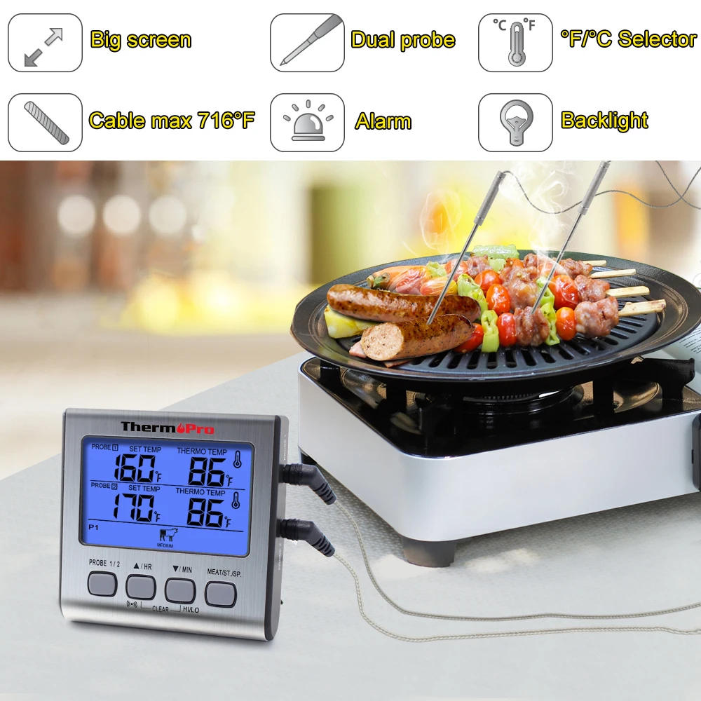 ThermoPro TP17 Цифровой Кухонный Термометр для духовки Мяса термометр с таймером