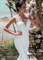 vestido novia open back mermaid wedding dress 2020 white ivory stain wedding gowns lace appliques sweep train bride dress