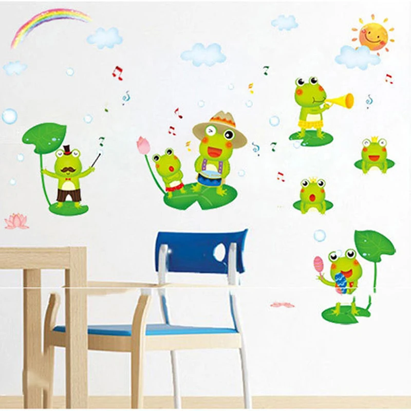 Мультфильм счастливая лягушка Настенная Наклейка для детской комнаты Детская
