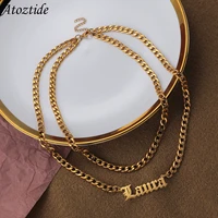 customized name necklace double layers stainless steel personalized letter summer 6mm nk chain necklace pendant nameplate gift