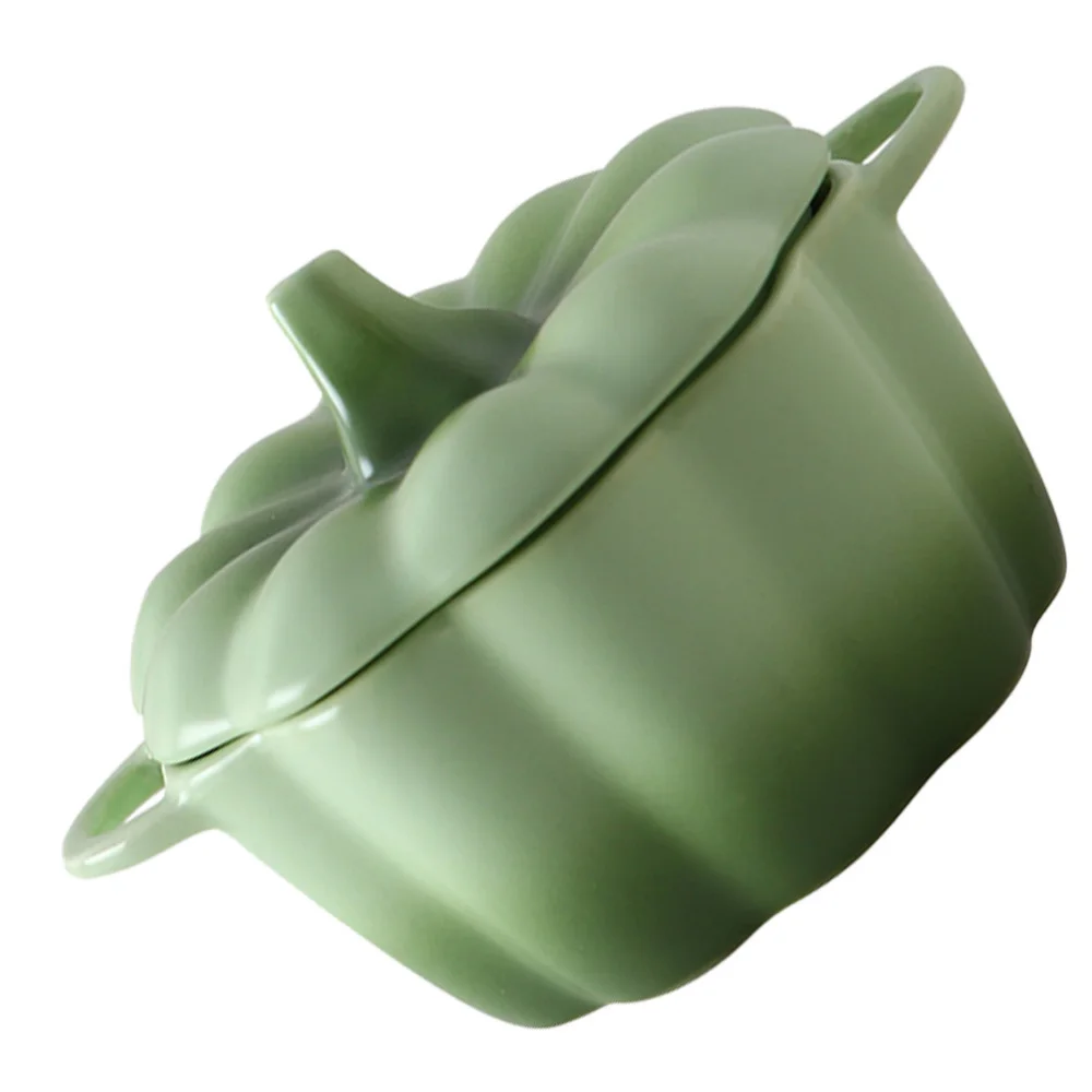

1pc Creative Pumpkin Shaped Dessert Bowl Ceramic Soup Fruit Bowl with Lid