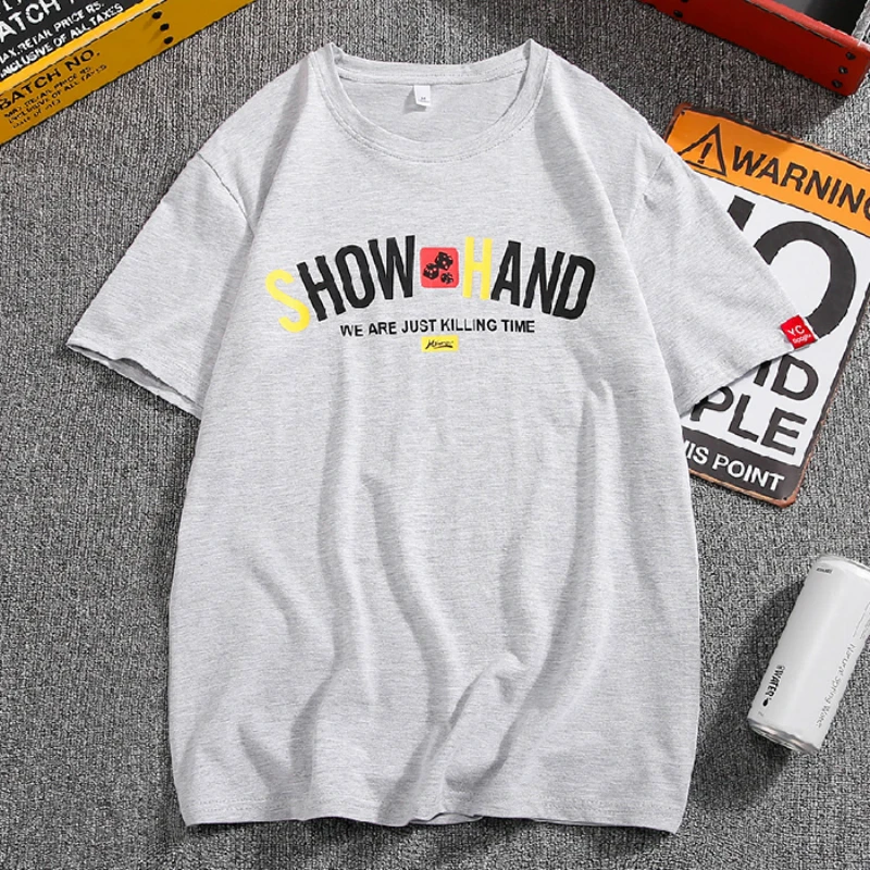 Мужская футболка с принтом коротким рукавом круглым вырезом в уличном стиле