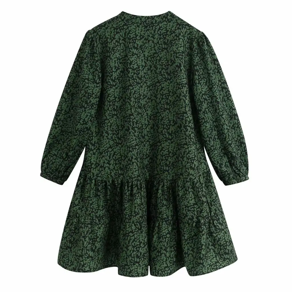 Новинка женское весеннее платье с длинным рукавом и v образным вырезом зеленое