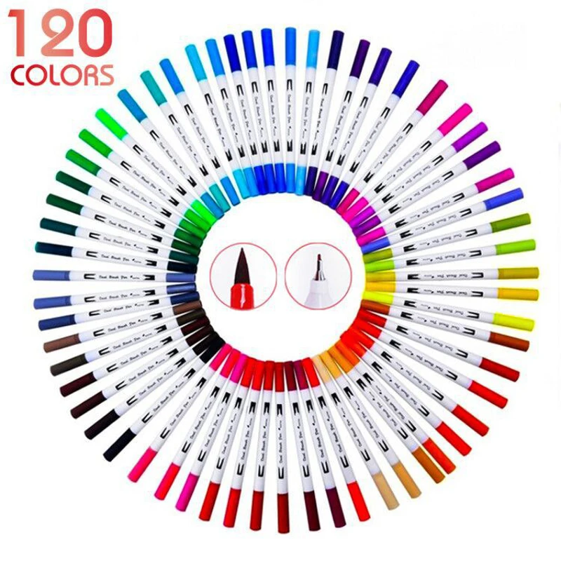 12/48/60/72/100/120 Farben Fin eliner Dual Tip Pinsel Kunst Marker Stift Aquarells tifte zum Zeichnen Malerei Kalligraphie Kunst zubehör – Detail 11