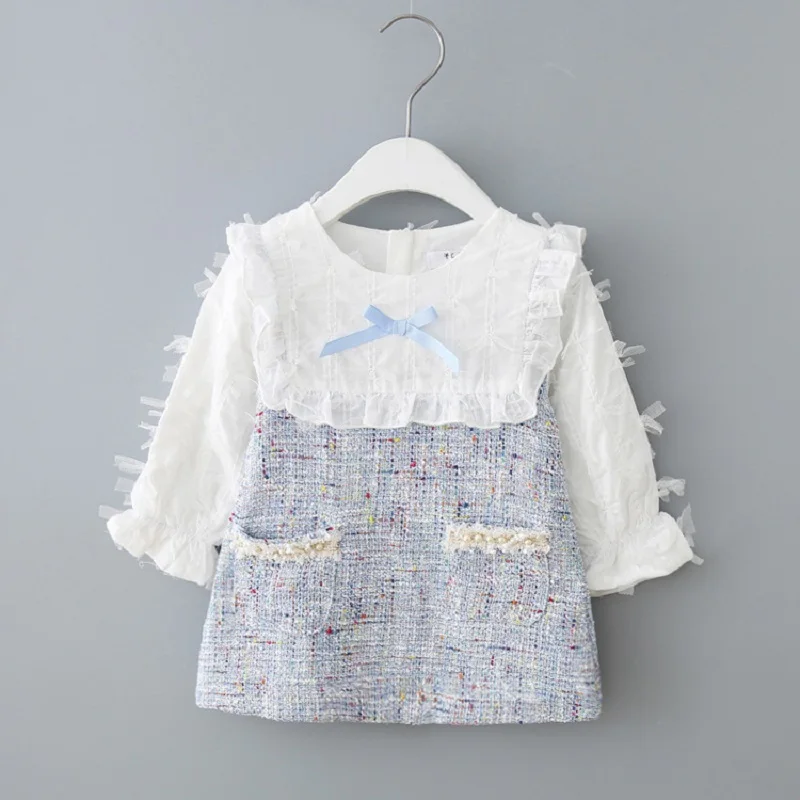 Осенние детские младенцы оборками милый вязаный с бантом трикотажная одежда в