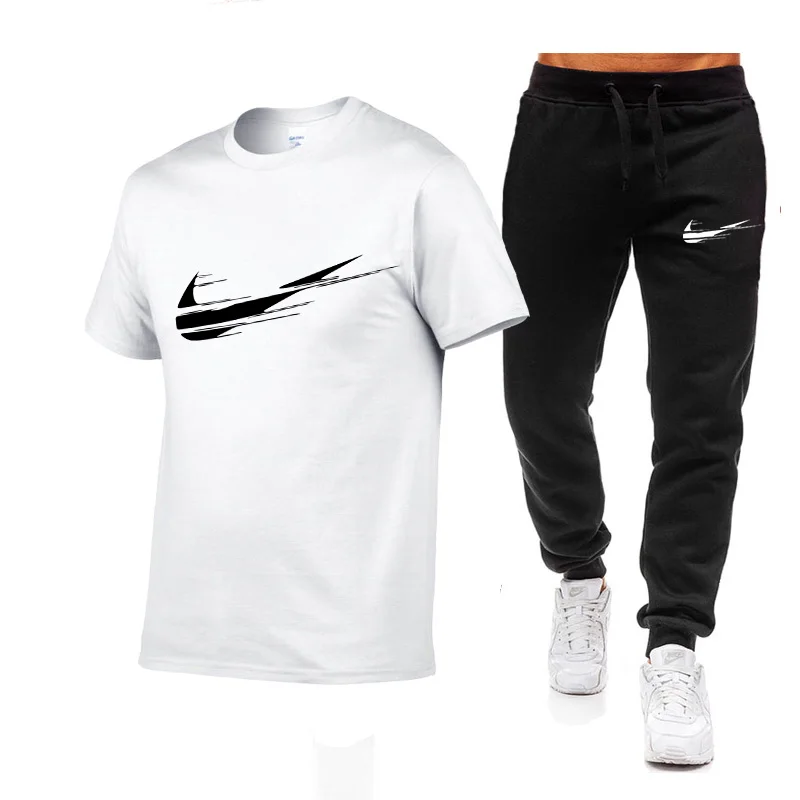 

2021 summer new fashion trend men's personalized printing sports short-sleeved T-shirt + sports casual men's short-sleeved suit