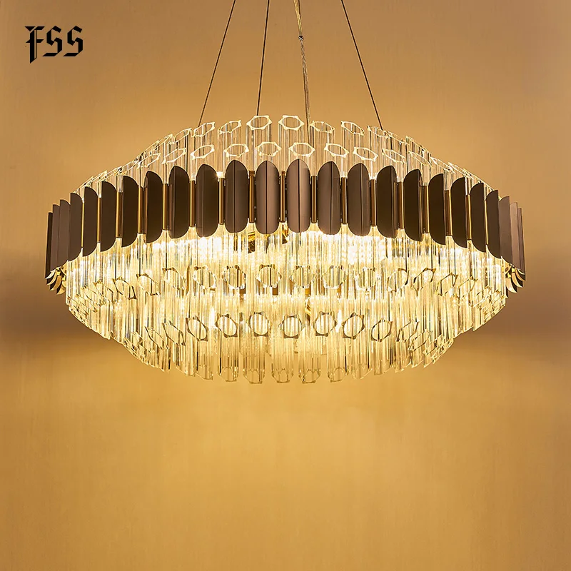 Новинка хром круглая хрустальная люстра Fss для гостиной светодиодная лампа