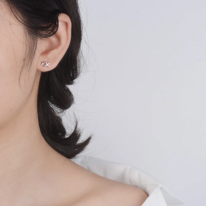 

Jellystory 925 Sterling Silver Stud Earrings for Women Double Star Shape Zircon Gemstones Earring Fashion Jewellery Wedding Gift