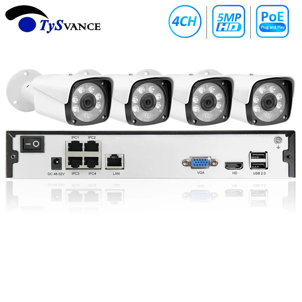 Система наружного видеонаблюдения TySvance 4 канала 2 МП 5 Мп POE H.265 NVR
