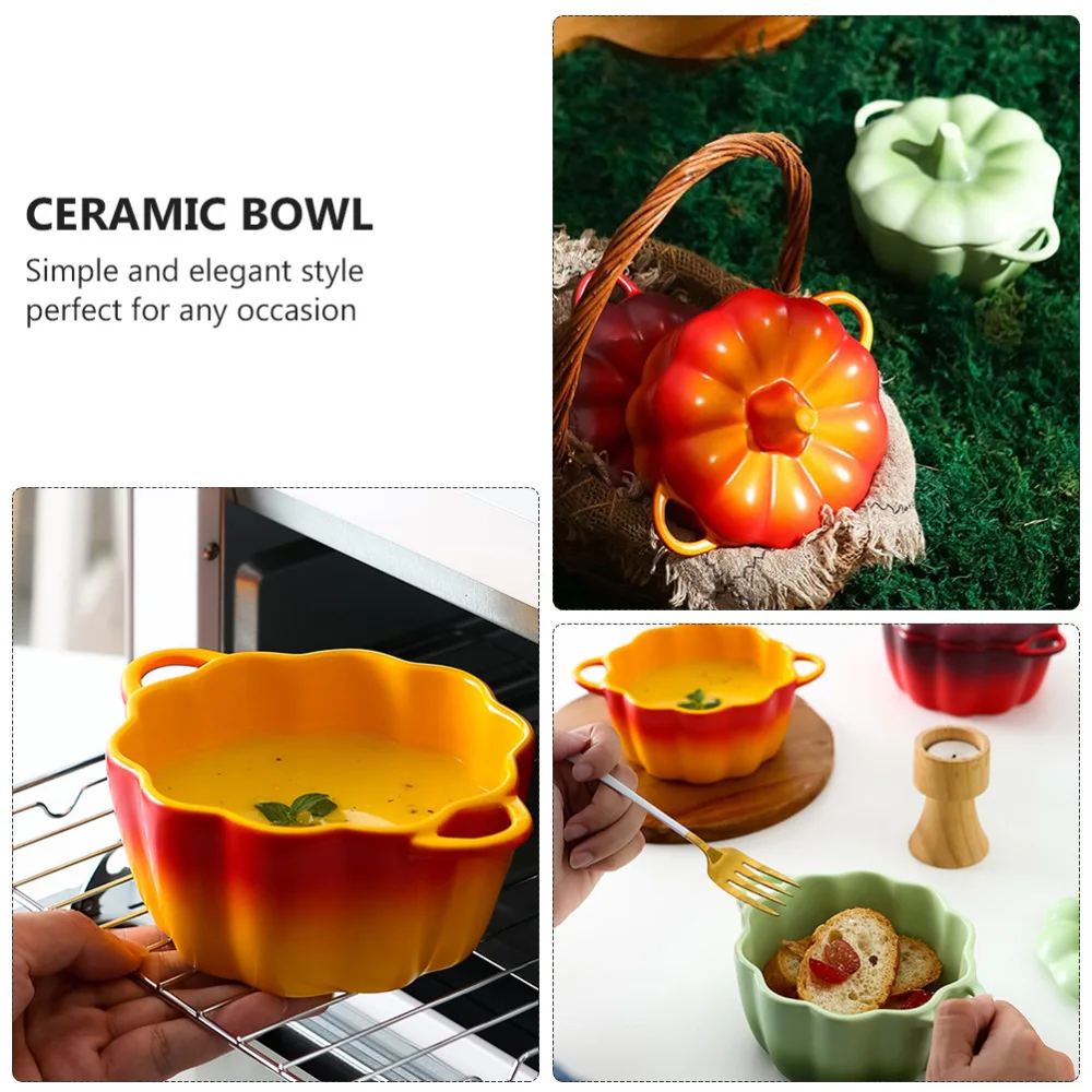 

1pc Creative Pumpkin Shaped Dessert Bowl Ceramic Soup Fruit Bowl with Lid