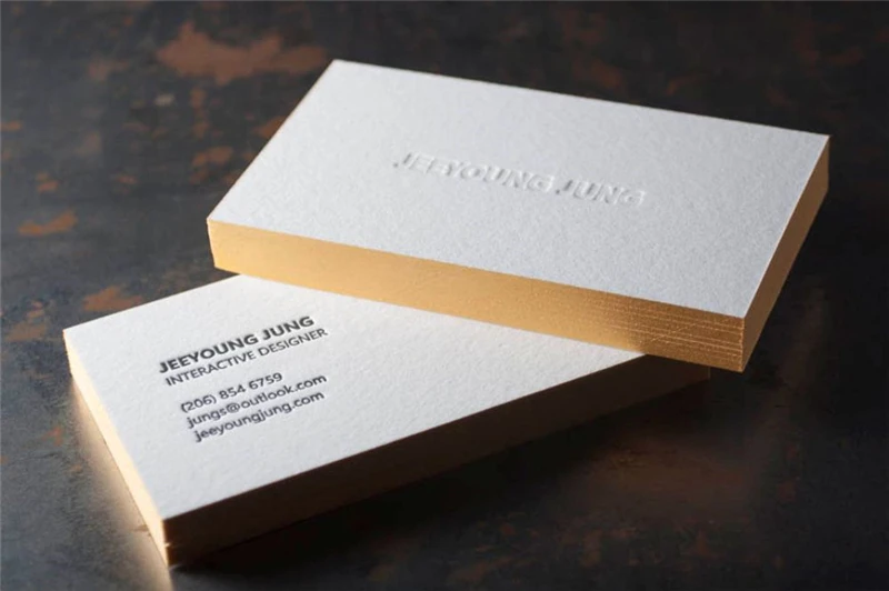 Custom white cards Bronzing Gold Edge Business Cards 700gsm CoatedPaper Double Side Printing Visit Card