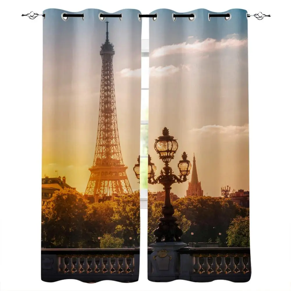 Декоративные занавески с изображением Эйфелевой башни улиц Парижа занятого дня