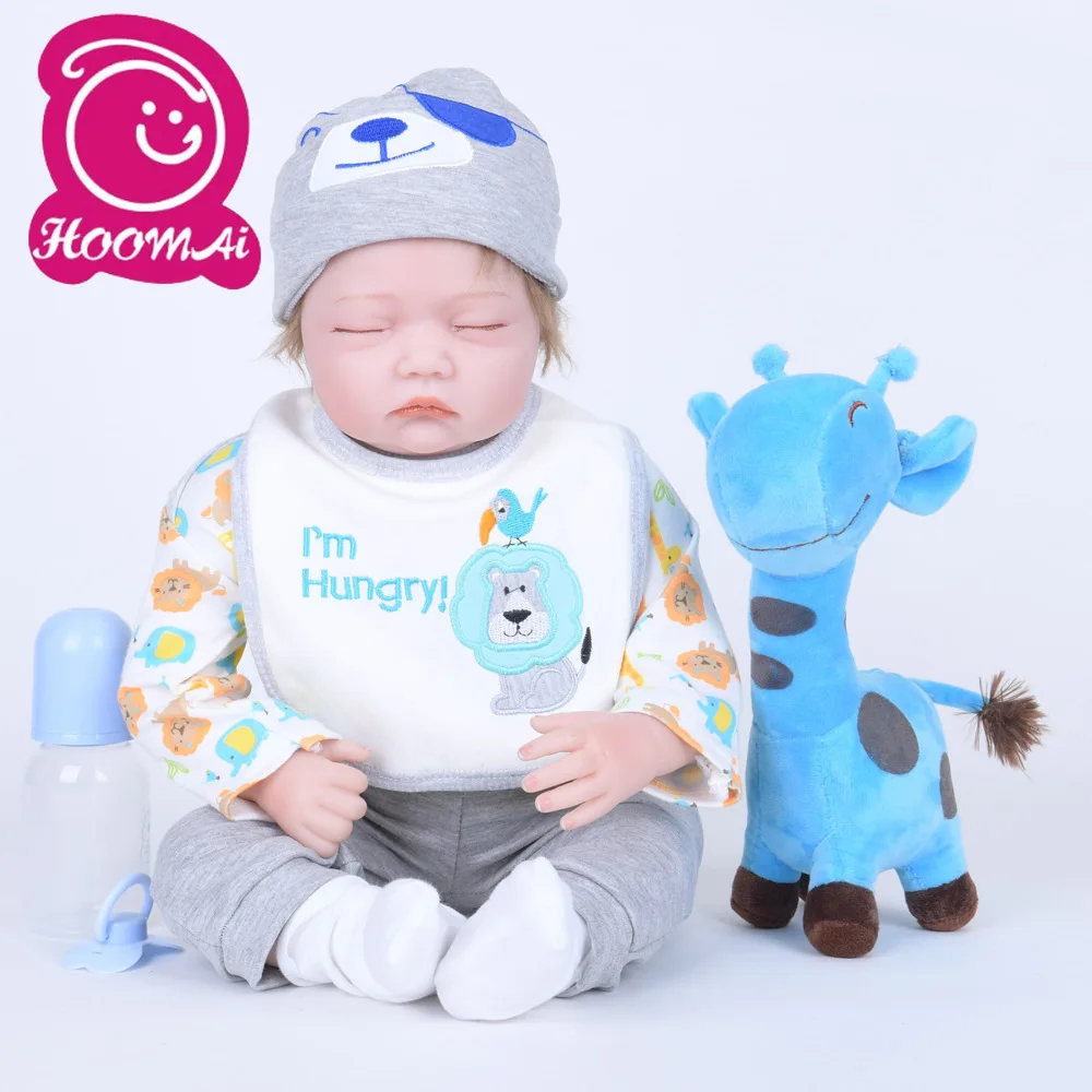 Мохеровая силиконовая кукла младенец со звуком 55 см 22 дюйма|Игровые фигурки и