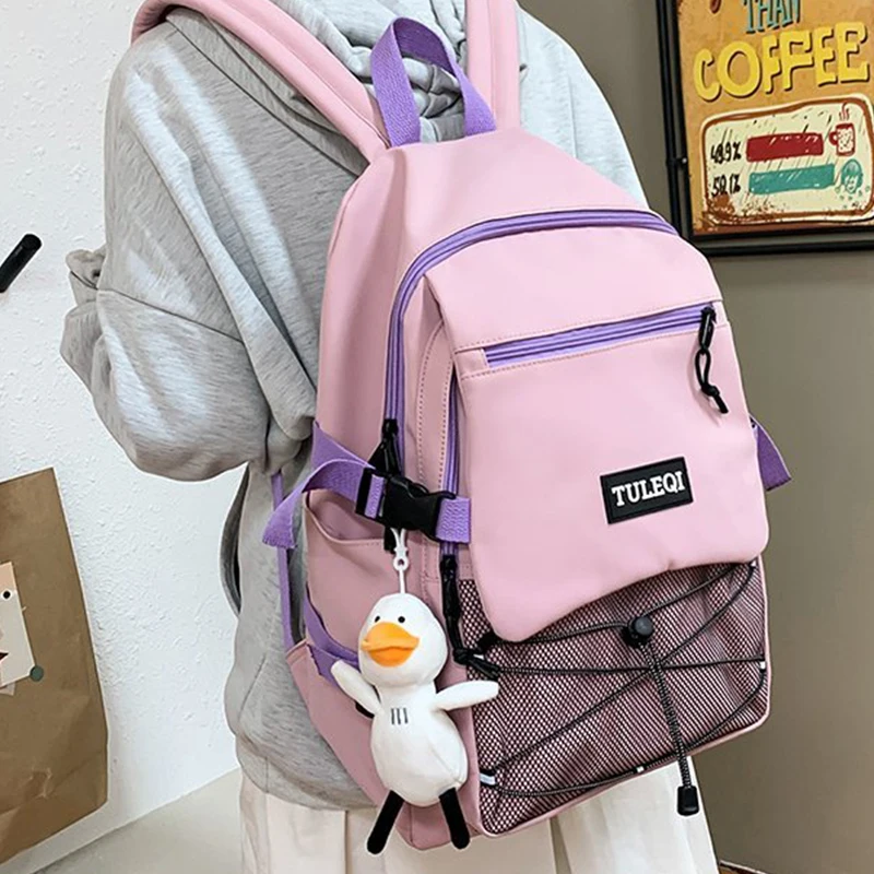 

2021 Women Cute Backpack Nylon Female Harajuku School Bag College Book Lady Badge Backpack Kawaii Fashion Girl Bag Student 50