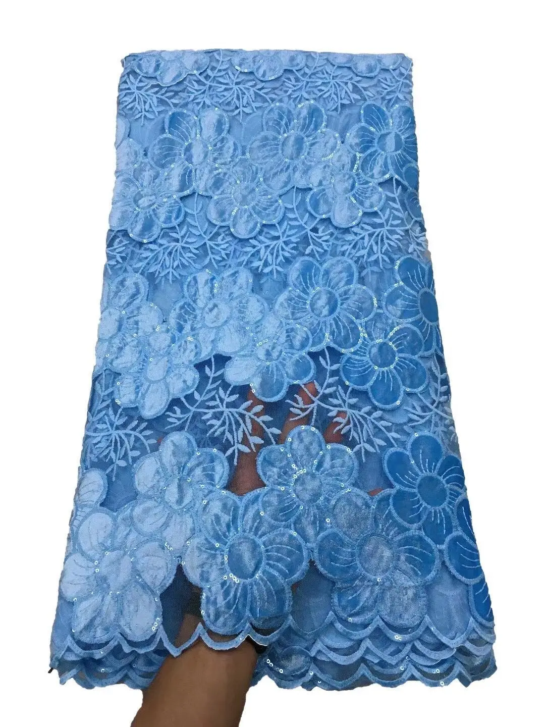 

Nigerian Heavy Sequins Lace Fabrics 2021 High Quality African Lace Fabric Wedding French Tulle Lace Material For Dress