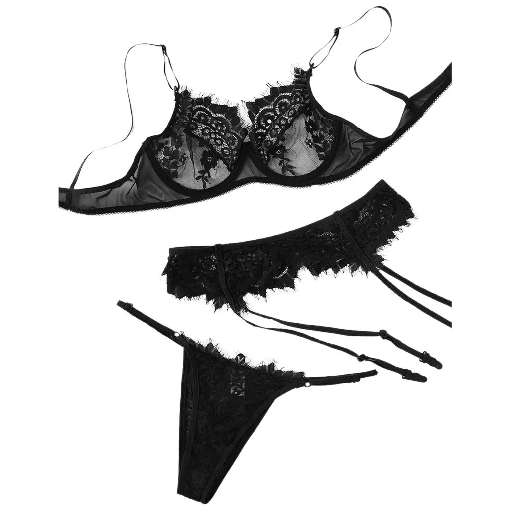 3 шт. женские комплекты нижнего белья кружевной бюстгальтер стринги подвязки