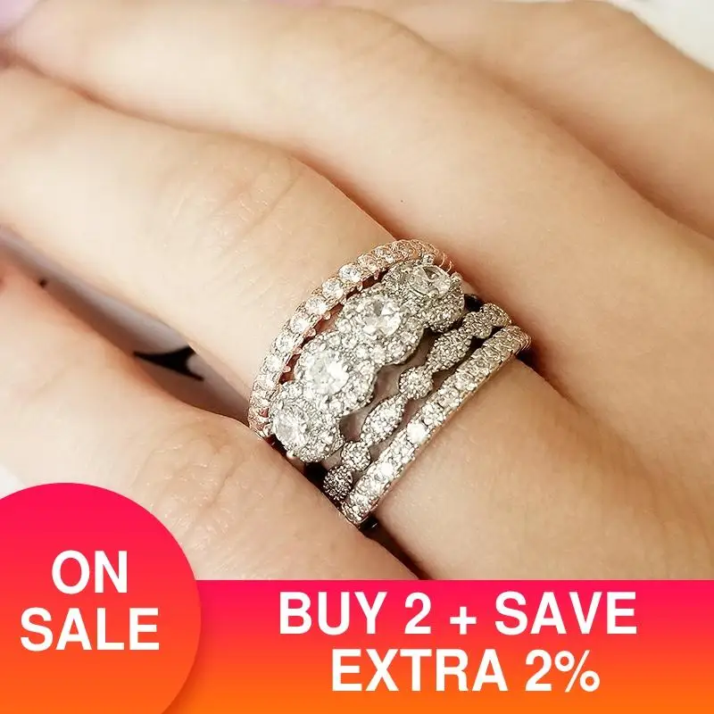 

2021 New Arrival Rose Gold Color 4 Pieces Stacked Stack Wedding Engagement Ring Sets For Women Fashion Band R5689