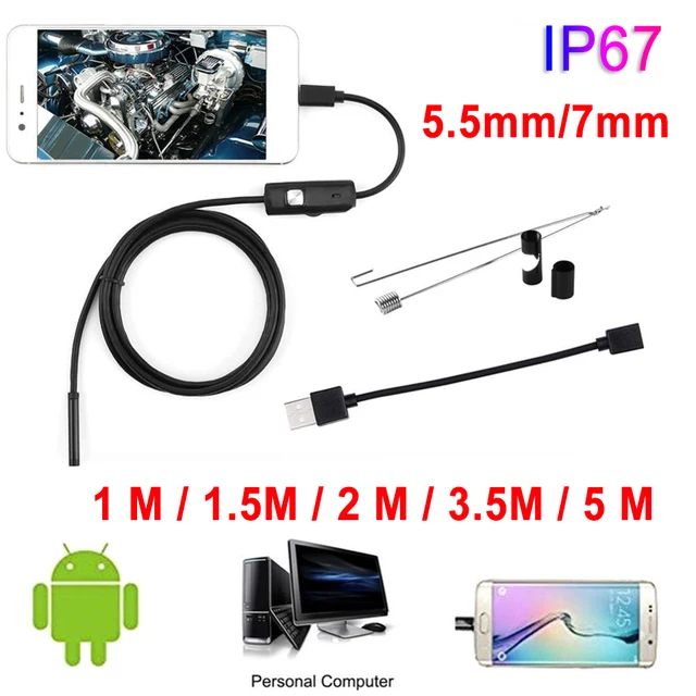 5.5mm 7mm Endoscope Camera 1M/1.5M/2M/3.5M/5M Flexible IP67 Waterproof Inspection Borescope Camera For Android 6 LEDs Adjustable 2