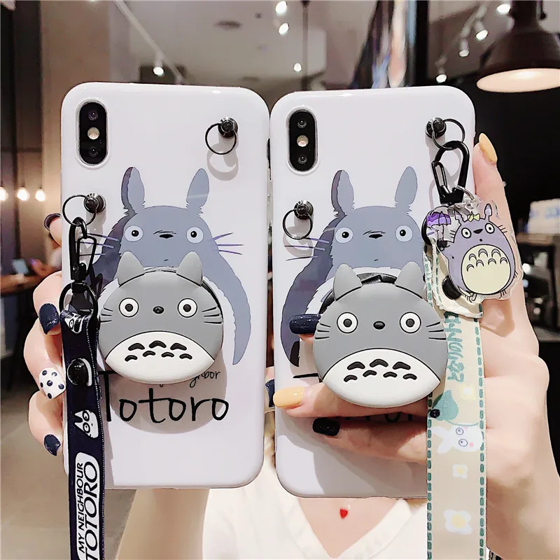 For iphone XR 3D Totoro soft Phone Case iPhone X XS max 8plus 7plus 6 6S 6p Cute Monsters TPU Back Cover+toy+strap +stander |