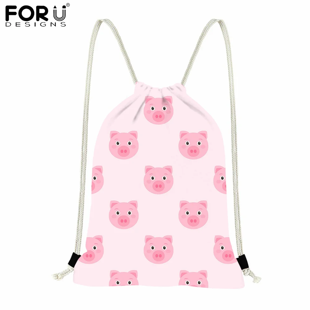 

FORUDESIGNS Cartoon Pig Pattern Women Backpack Fitness Drawstring Bag Travel Portable Softback Storage Casual Sack Beach Mochila