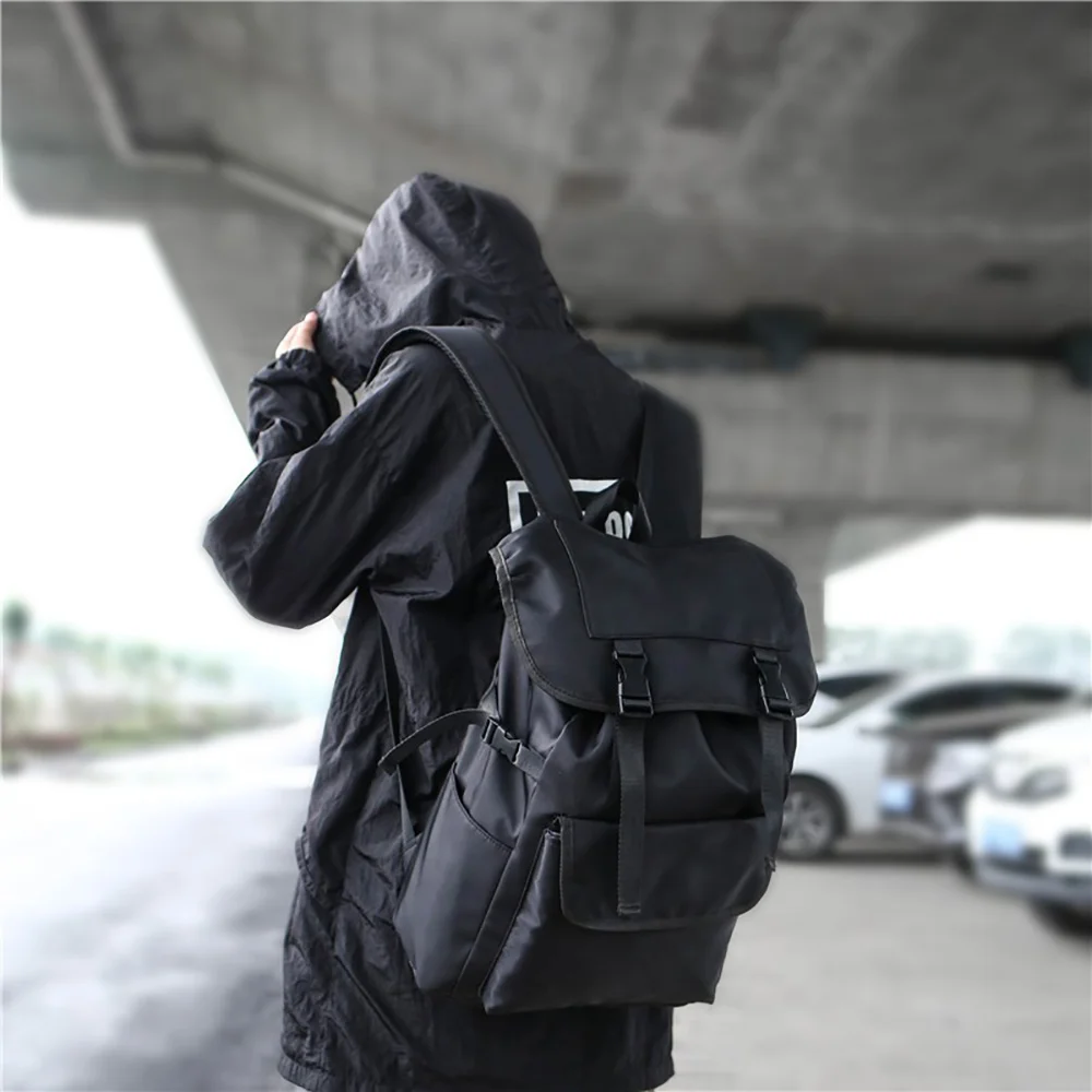 

Men's Backpack Big Street Fashion Man Backbag Cool Student Youth Daily Travel Backpack Black 2021 New For School Durable