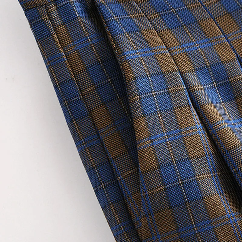 

Vintage Plaid Pants Elastic Waist Zipper Fly pants Women High Waist Plus Size Wide Leg Casual Female Korean Trousers