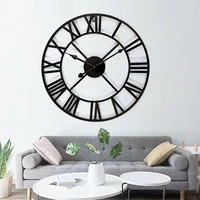 3d retro black iron wall clock large metal watch art hollow roman numeral ring for home living room diy decoration clocks crafts