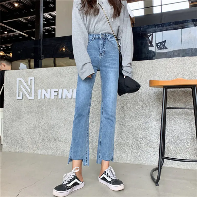 Alien Kitty Fresh 2019 Light Washed Irregular Fashion Slender Vintage All Match Slim Casual Streetwear Large Size Trousers | Женская