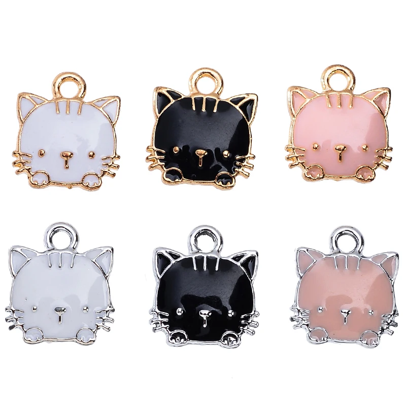 

20Pcs Zinc Alloy Black White Pink Enamel Cute Cat Pendant for Earrings Jewelry Making Supplies DIY Jewelry Crafts Wholesale