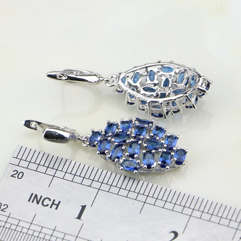 Комплект ювелирных изделий из стерлингового серебра 925 пробы с голубыми камнями