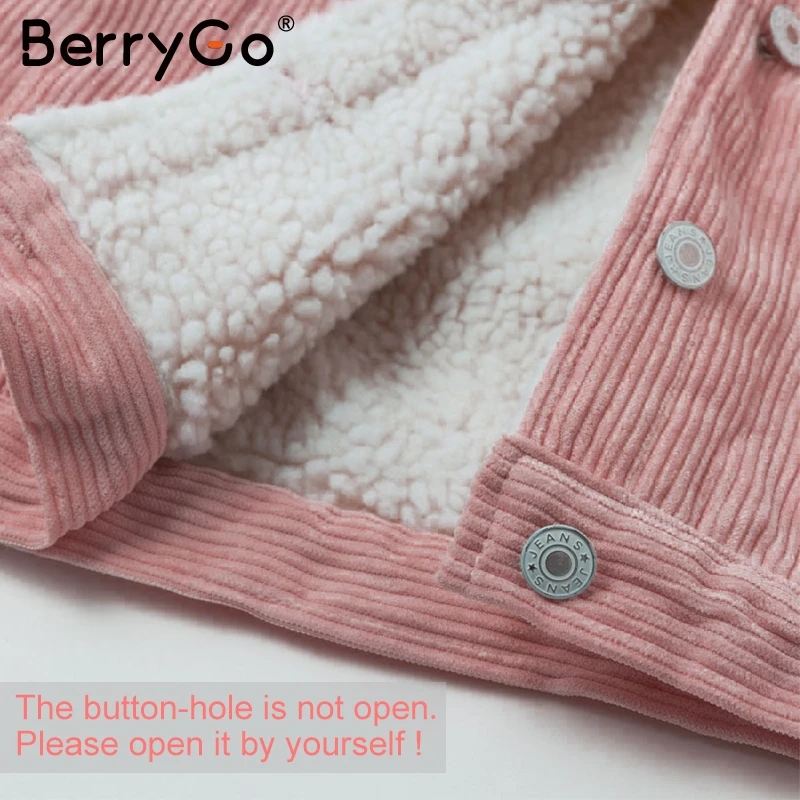 BerryGo Простая вельветовая зимняя куртка женская Простая вельветовая зимняя куртка женская с длинным рукавом из шерсти Куртки теплая куртка женская верхняя одежда пальто