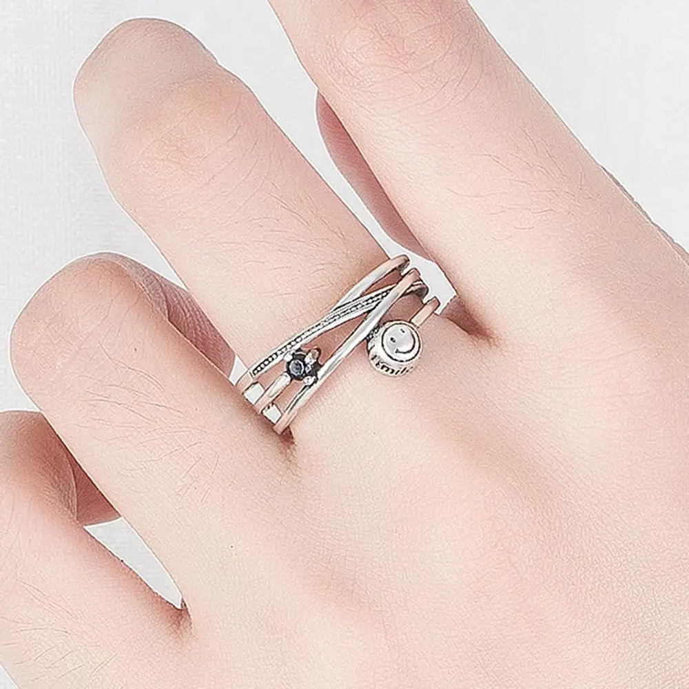 

Smiling Face Vintage Punk Adjustable Thai Silver Color Ring For Women Mens Korean Fashion Simple Tibetan Jewelry Gifts