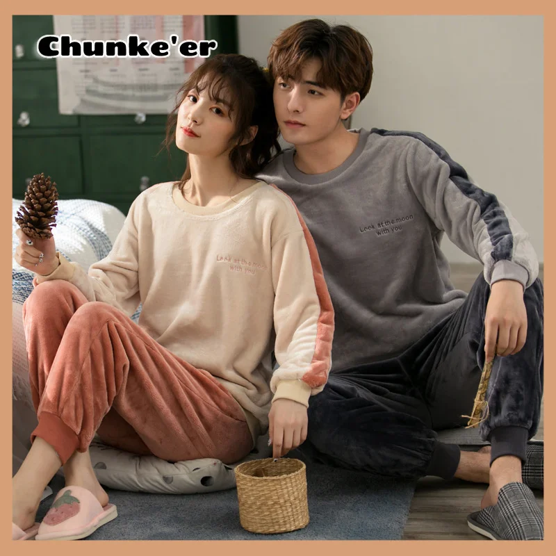 Couple Pajamas Female Coral Flannel Thickened Plush Lovely Flannel Men's Home Suit Set Autumn And Winter pajama set