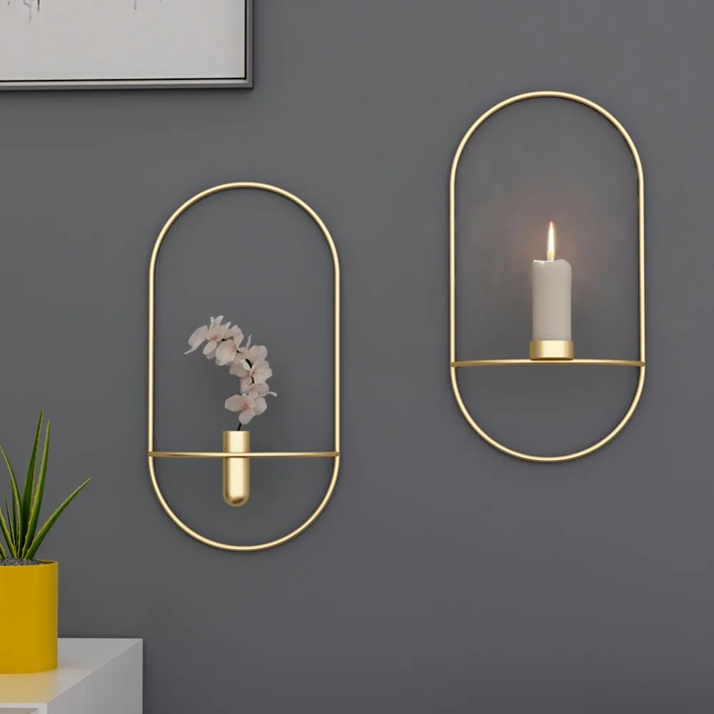 3D Metal Candle Holder Geometric Round Candlestick Wall Mounted Crafts Wedding Table Home Deco Party Festival Decoration Gifts