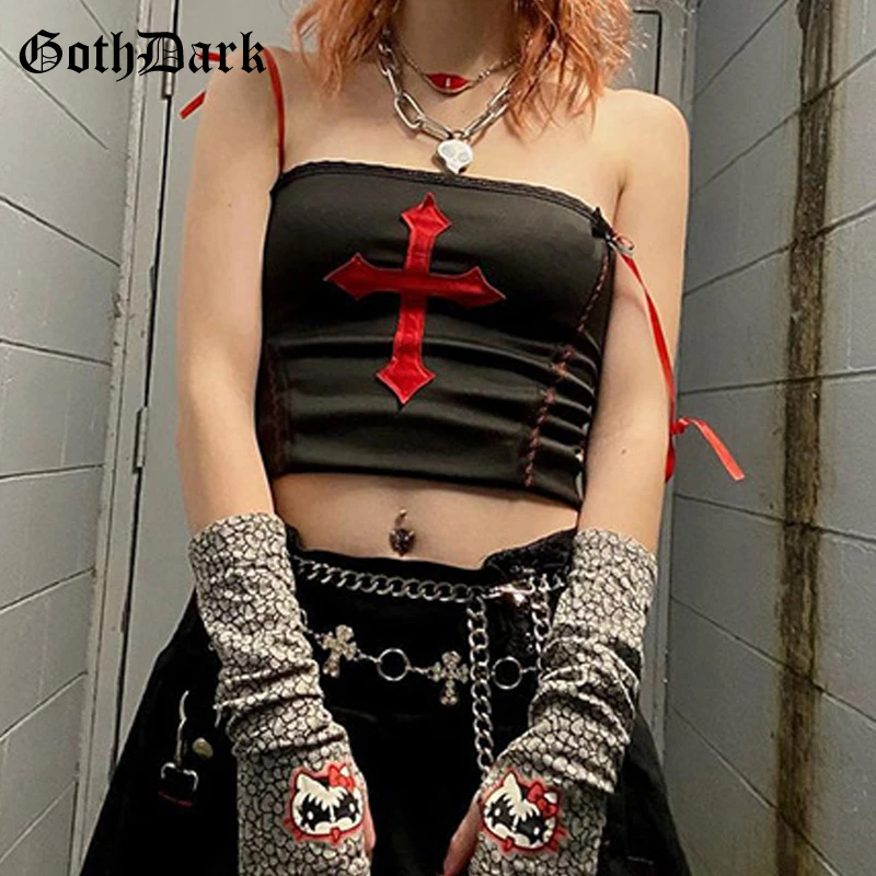 Goth Dark Emo Mall Gothic Aesthetic Camis Harajuku Grunge Punk Black Women Alt Clothes Bodycon Backless Sexy Crop Tops Summer | Женская