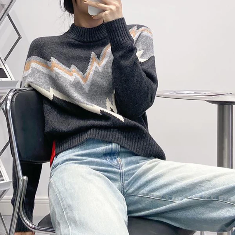 

Роулинг женский шерстяной свитер подходящего цвета деформированный свободный пуловер с буквами и круглым вырезом с длинным рукавом повсед...